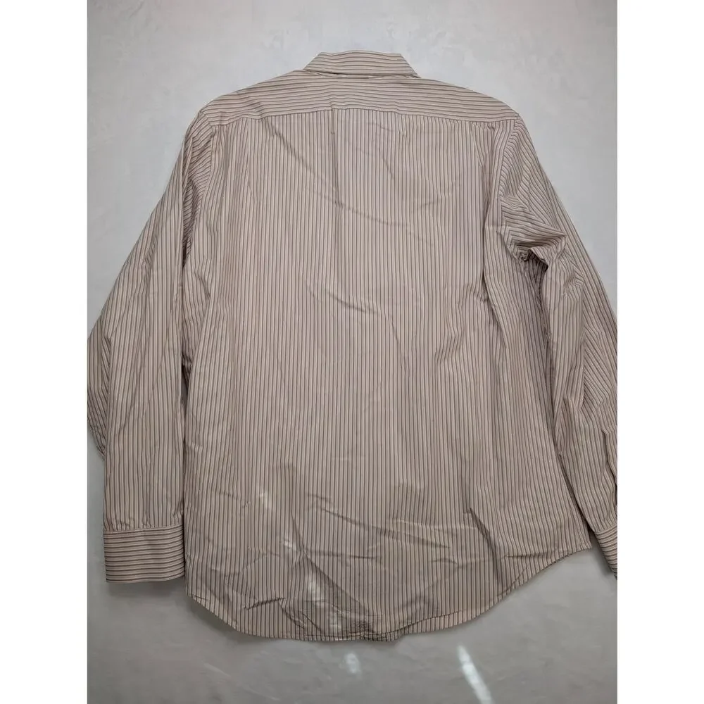 Banana Republic Vintage Mens Button Down Shirt XL 17-17.5‎ Beige Vertical Stripe